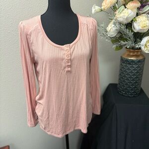 Matilda Jane Blush Pink Ribbed Long Sleeve Henley Top | Size S